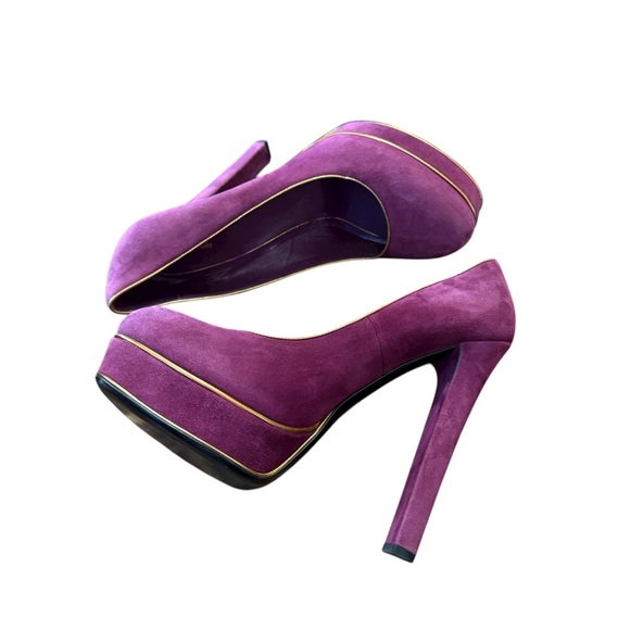 Gucci Purple Gold Trim Glam Suede Platform Stiletto Heel Pumps EU 38.5 US 8.5 - Picture 9 of 14